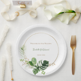 Prato De Papel Folhas de Palma de Cor de Água Verde e Dourada Tro