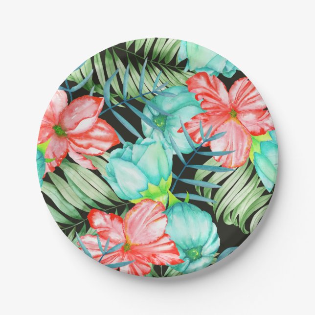 Prato De Papel Folhas De Palma E Flores (Frente)