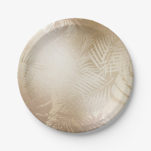 Prato De Papel Folhas de Palmeira Tropical Botânica Brilho Dourad