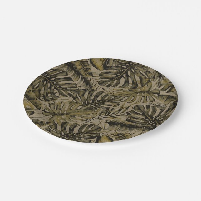 Prato De Papel Folhas de Palmeira Tropical Verde Kraft Boda Chic (Inclinado)