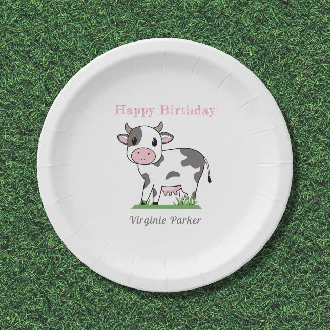 Prato De Papel Folhas de Papagaio-de-Vaca (Cute Cow Birthday Paper Plates)