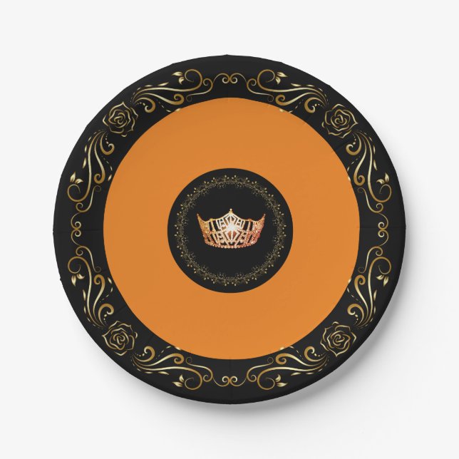 Prato De Papel Folhas de Papel de 7", Coroa Laranja Americana (Frente)