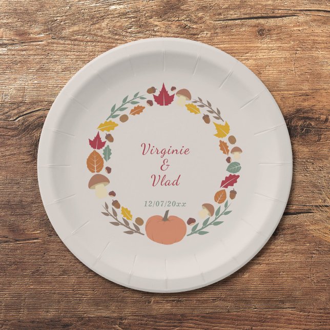 Prato De Papel Folhas de papel e Casamento outono (Wreath & Fall Wedding Paper Plates)