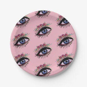Prato De Papel Folhas de Papel Personalizadas de Olhos Azuis e Fl