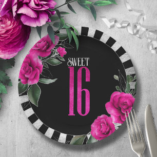 Prato De Papel Folhas de prata Doce Floral 16 Hot Pink ID757