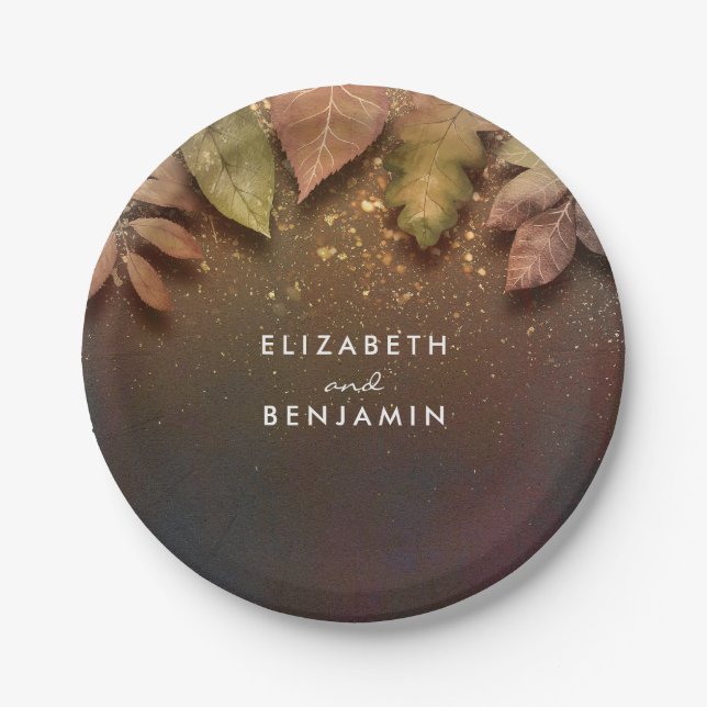 Prato De Papel Folhas de queda e Casamento Dourado com falhas (Frente)