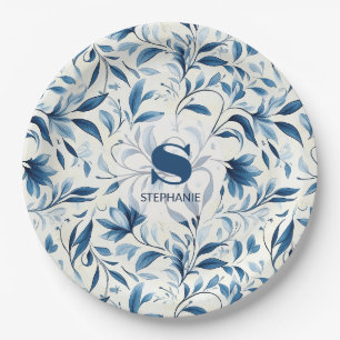 Prato De Papel Folhas de salsa azul Elegante - Fundo branco (1)