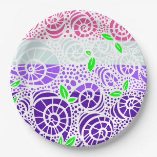 Prato De Papel Folhas de Spring Doodle e conchas de caracol espir