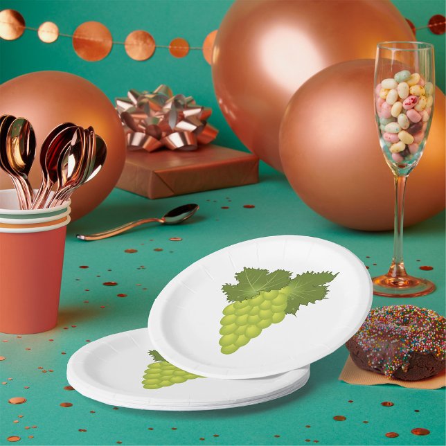 Prato De Papel Folhas de Videira de Uvas Verdes Fruta Fresca (Criador carregado)