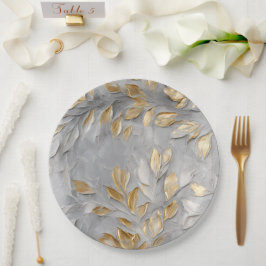 Prato De Papel Folhas Douradas de Cinzas de Prata