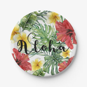 Prato De Papel Folhas & Flores Botânicas Tropicais Floral Aloha