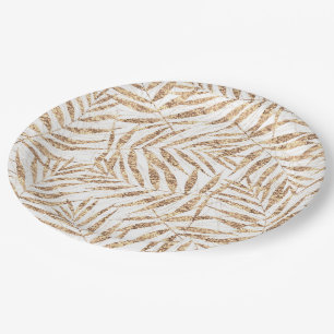 Prato De Papel Folhas tropicais de palma Elegante ouro design