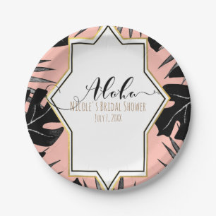 Prato De Papel Folhas Tropicais Pretas & Coral Dourado Rosa Casam