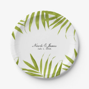 Prato De Papel Folhas Tropicais Recepção de Casamento Elegante de