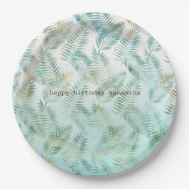 Prato De Papel Folhas Tropicais Verde Aqua Dourado