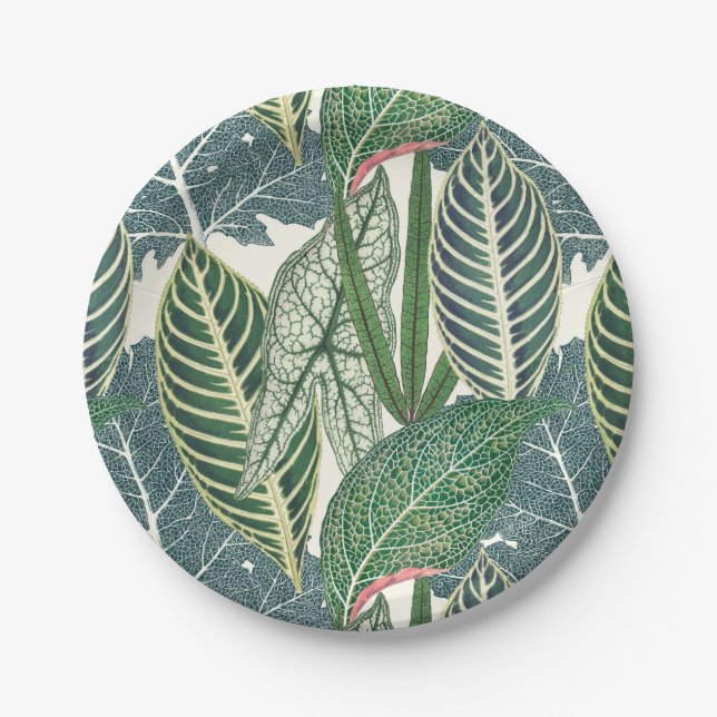 Prato De Papel Folhas tropicais verdes (Frente)