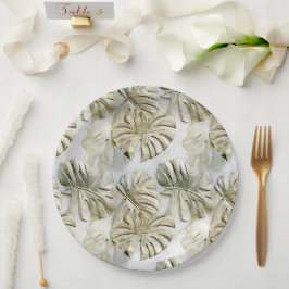 Prato De Papel Folhas Tropicais Verdes Douradas
