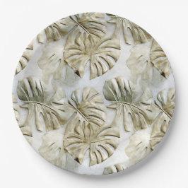 Prato De Papel Folhas Tropicais Verdes Douradas