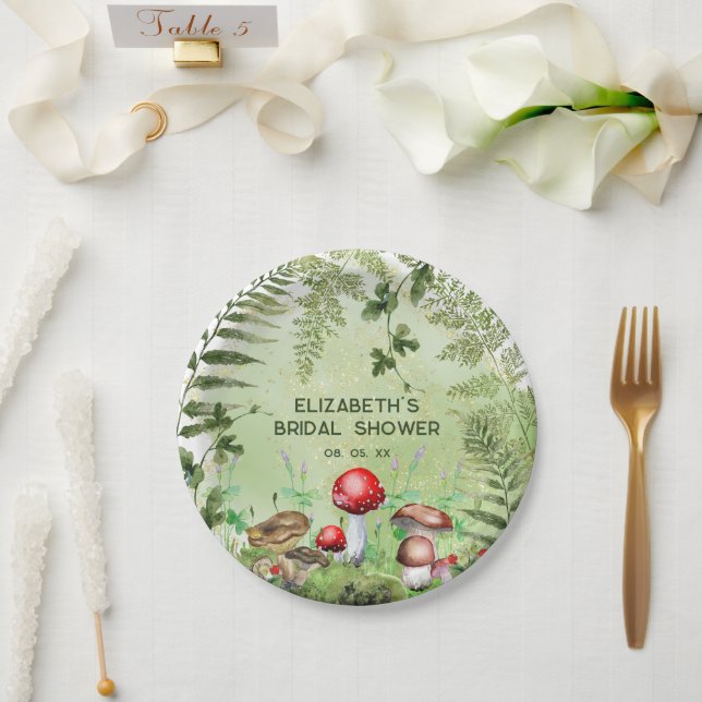 Prato De Papel Folhas Verdes Rústicas da Floresta Cogumelos Samam (Casamento)