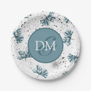 Prato De Papel Folheto de Monograma pintado à mão