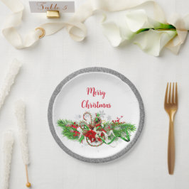 Prato De Papel Folia de Natal Elegante com Brilho