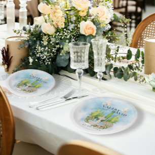 Prato De Papel Fonte Elegante flores pombas Casamento Luxo
