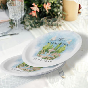 Prato De Papel Fonte Elegante flores pombas Casamento Luxo