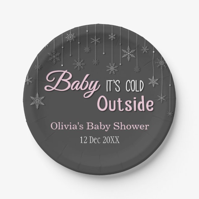 Prato De Papel Fontes elegantes do chá de fraldas do floco de (Frente)