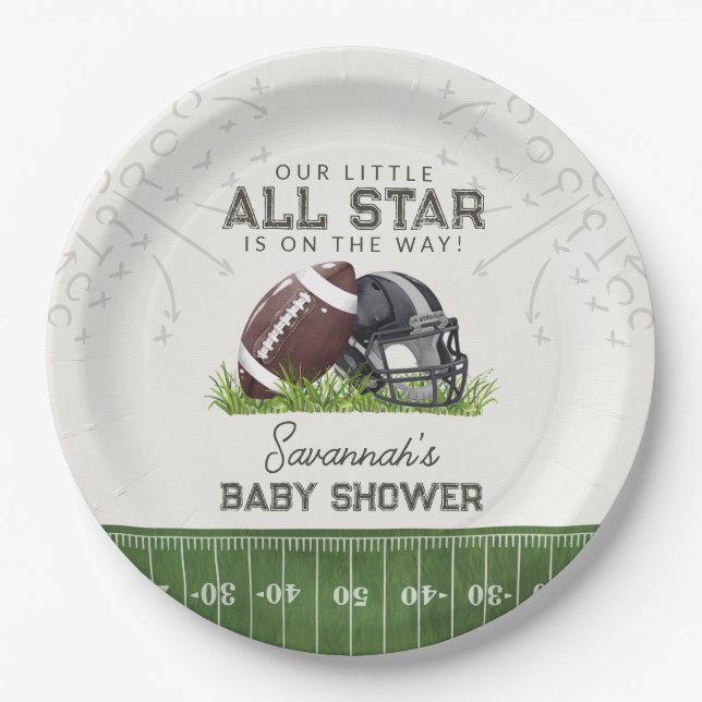 Prato De Papel Football Little All Star Touchdown Baby Shower (Frente)