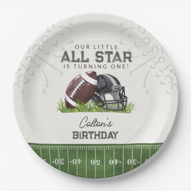 Prato De Papel Football Little All Star Touchdown Birthday (Frente)