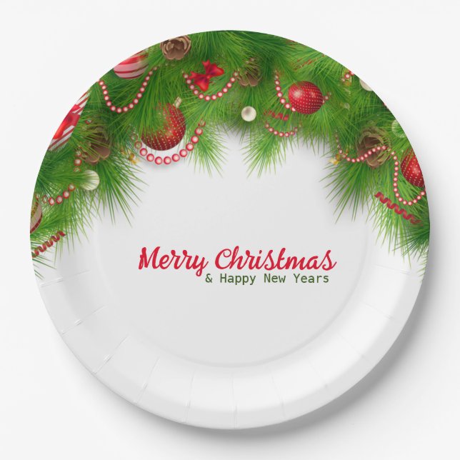 Prato De Papel Fora de Natal e Lâmpadas Vermelhas e Papas de Apre (Frente)