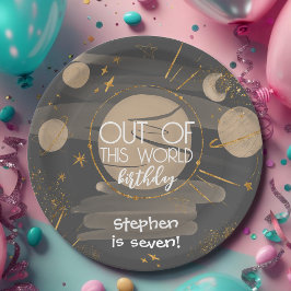 Prato De Papel Fora deste aniversário do espaço mundial