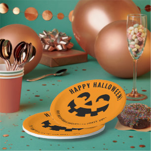 Prato De Papel Forma de rosto de abóbora preta Feliz Halloween em