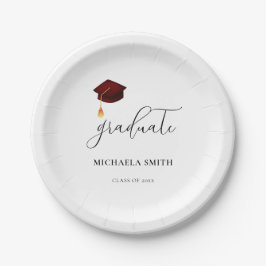 Prato De Papel Formando de Segundo grau Maroon de Script Simples