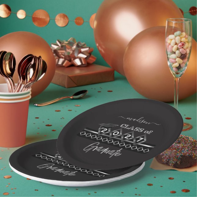 Prato De Papel Formando Personalizado - Preto e Prateado (Múltiplo)