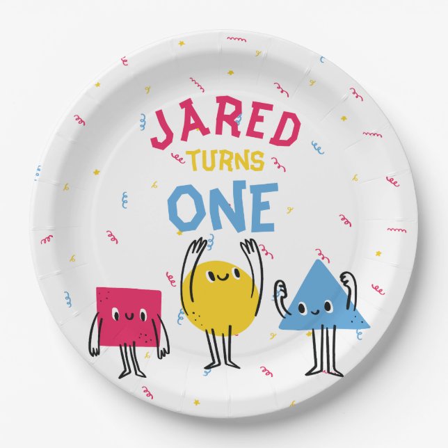 Prato De Papel Formas Bastantes Primeira Celebração de Aniversári (Frente)
