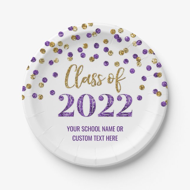 Prato De Papel Formatação de Confetti Dourada Roxo 2022 (Frente)