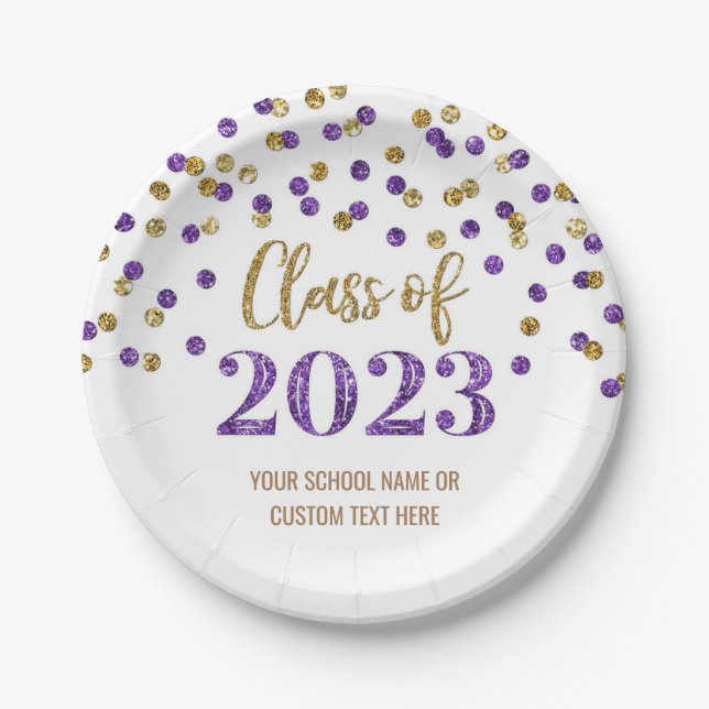 Prato De Papel Formatação de Confetti Dourada Roxo 2023 (Frente)