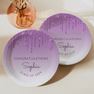 Prato De Papel Formatura Brilho Roxa Personalizada 2026