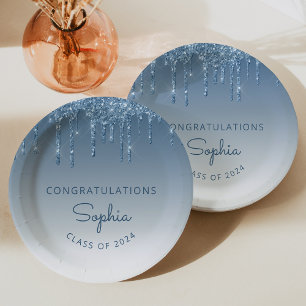 Prato De Papel Formatura com Brilho Azul Personalizado 2026