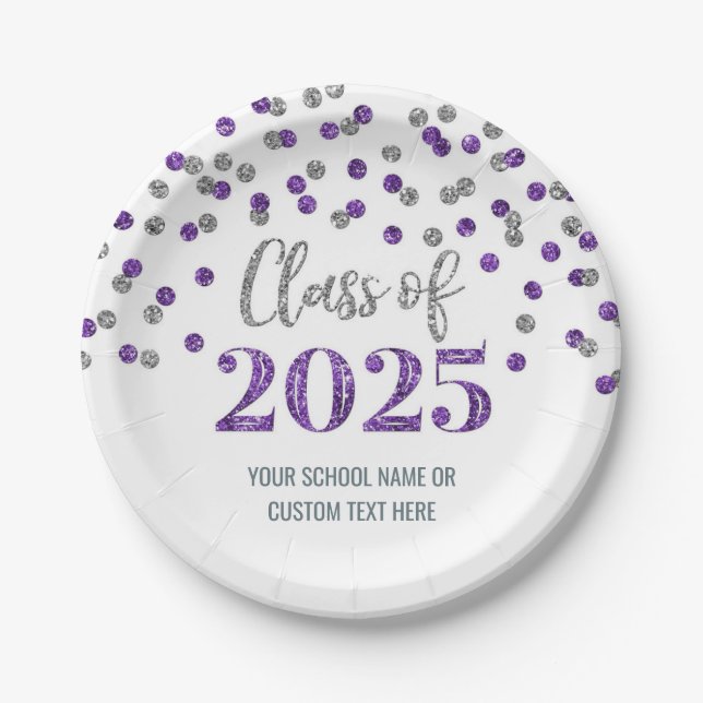 Prato De Papel Formatura Confete Prata Roxo 2025 (Frente)