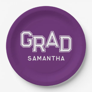 Prato De Papel Formatura do Ensino Médio Roxo Nome Personalizado 