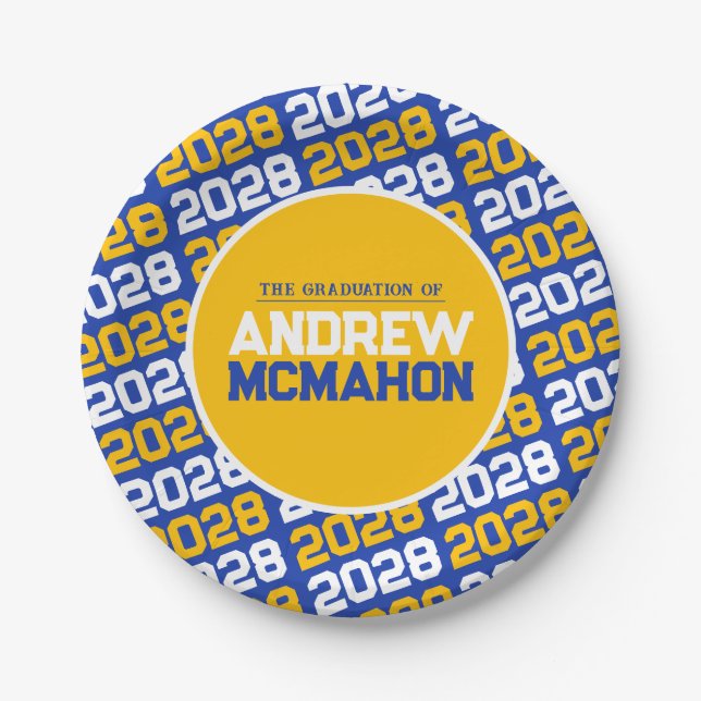 Prato De Papel Formatura Personalizada Azul e Dourado (Frente)