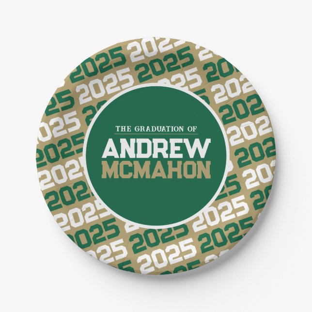 Prato De Papel Formatura Personalizada Dourado e Verde (Frente)