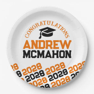 Prato De Papel Formatura Personalizada Laranja e Preto