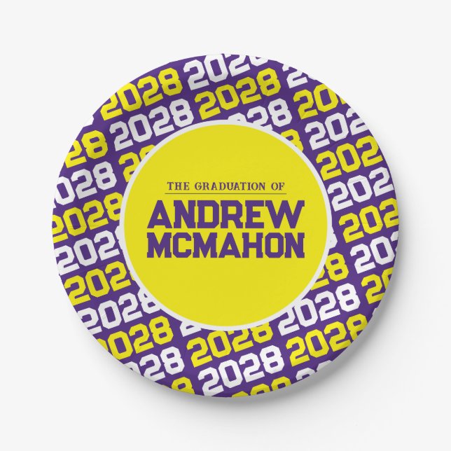 Prato De Papel Formatura Personalizada Roxo e Amarelo (Frente)