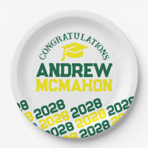Prato De Papel Formatura Personalizada Verde, Amarelo e Branco