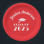 Prato De Papel Formatura Personalizada Vermelha e Branca<br><div class="desc">Louças personalizadas para formatura vermelha e branca.</div>
