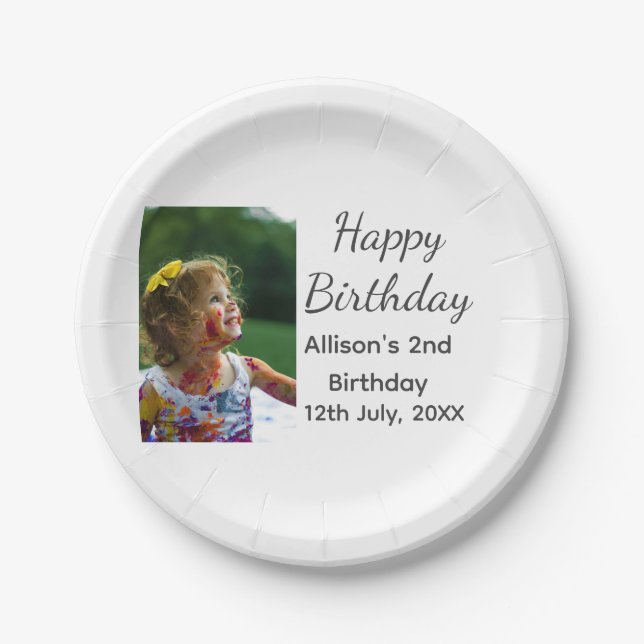 Prato De Papel Foto: Apelido clássico moderno data feliz aniversá (Frente)