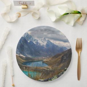 Prato De Papel Foto das Montanhas Alpinas Cênicas